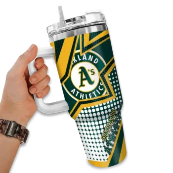 personalized oakland athletics arrow burst green curved tumbler fashion forward 1.webp