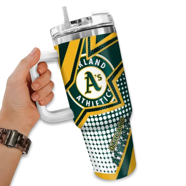 personalized oakland athletics arrow burst green curved tumbler fashion forward 1.webp