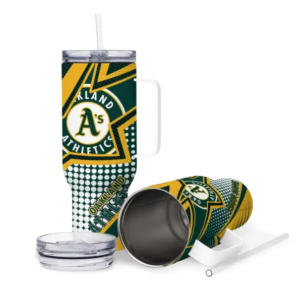 personalized oakland athletics arrow burst green curved tumbler high quality 1.webp