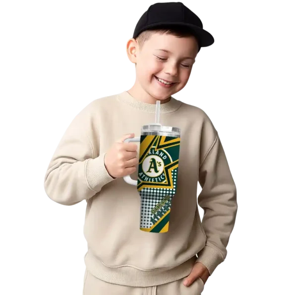 personalized oakland athletics arrow burst green curved tumbler latest model 1.webp