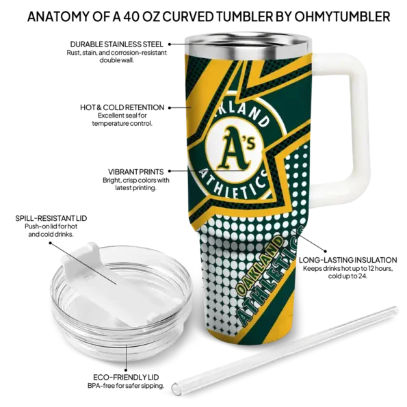 personalized oakland athletics arrow burst green curved tumbler new arrival 1.webp