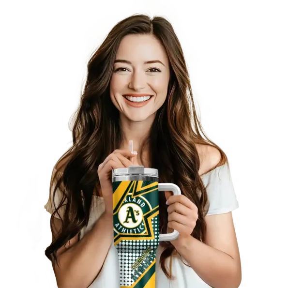 personalized oakland athletics arrow burst green curved tumbler premium grade 1.webp