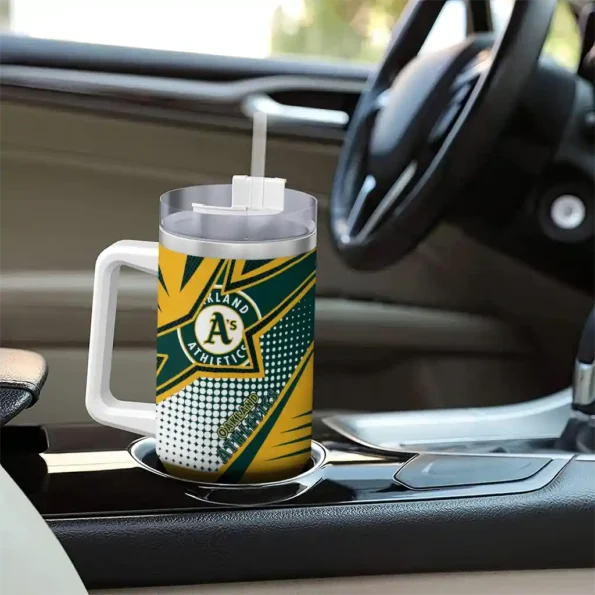 personalized oakland athletics arrow burst green curved tumbler trendy 1.webp