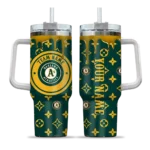 personalized oakland athletics bullseye drips green curved tumbler best selling 1.webp