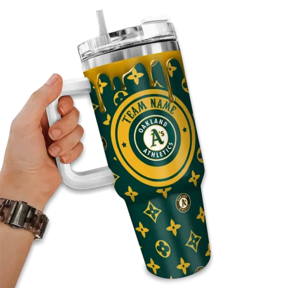 personalized oakland athletics bullseye drips green curved tumbler fashion forward 1.webp
