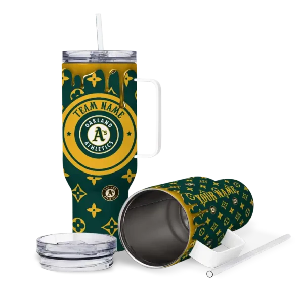 personalized oakland athletics bullseye drips green curved tumbler high quality 1.webp