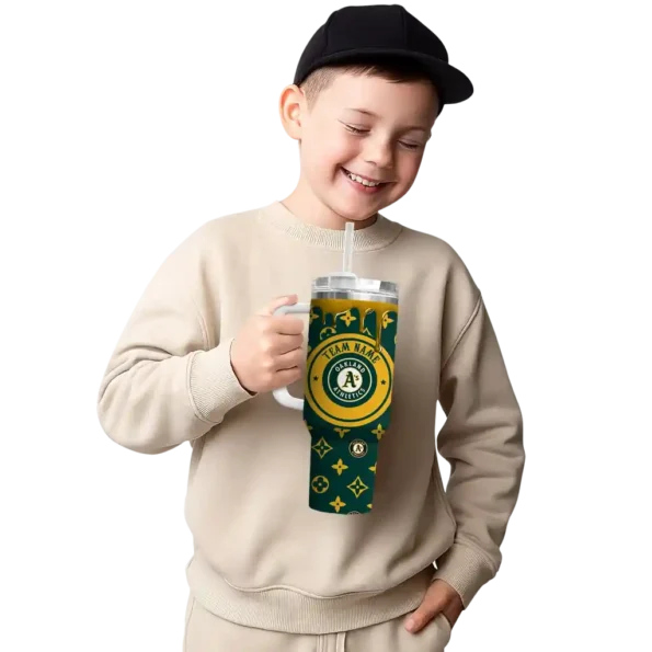 personalized oakland athletics bullseye drips green curved tumbler latest model 1.webp
