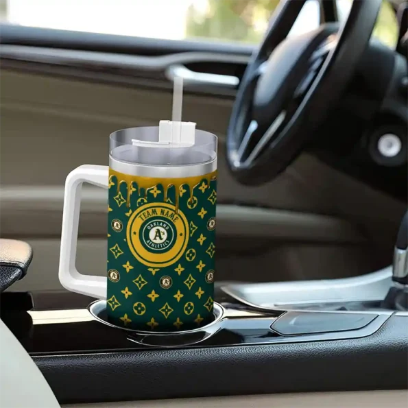 personalized oakland athletics bullseye drips green curved tumbler trendy 1.webp