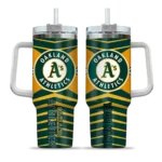 personalized oakland athletics chevron layers green curved tumbler best selling 1.webp