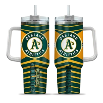 personalized oakland athletics chevron layers green curved tumbler best selling 1.webp
