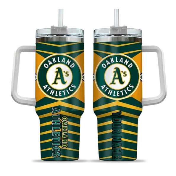 personalized oakland athletics chevron layers green curved tumbler best selling 1.webp