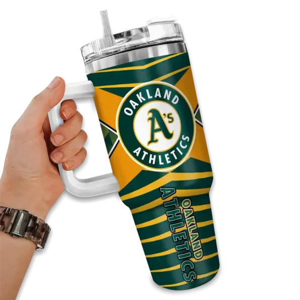 personalized oakland athletics chevron layers green curved tumbler fashion forward 1.webp