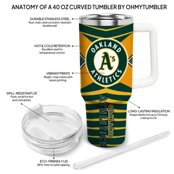 personalized oakland athletics chevron layers green curved tumbler new arrival 1.webp