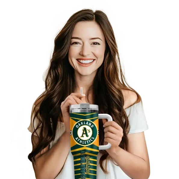 personalized oakland athletics chevron layers green curved tumbler premium grade 1.webp
