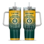 personalized oakland athletics gradient dots green curved tumbler best selling 1.webp