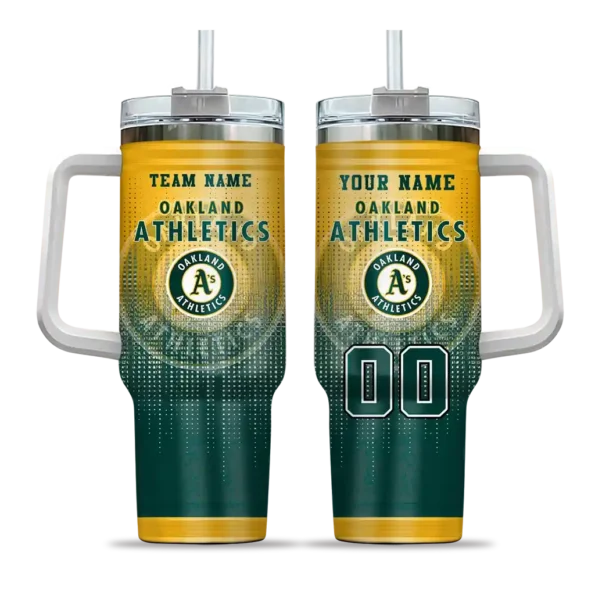 personalized oakland athletics gradient dots green curved tumbler best selling 1.webp