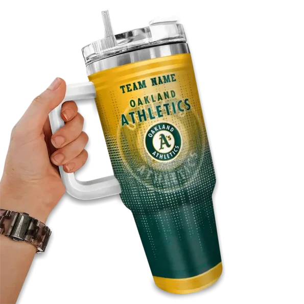personalized oakland athletics gradient dots green curved tumbler fashion forward 1.webp