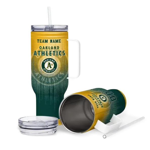 personalized oakland athletics gradient dots green curved tumbler high quality 1.webp