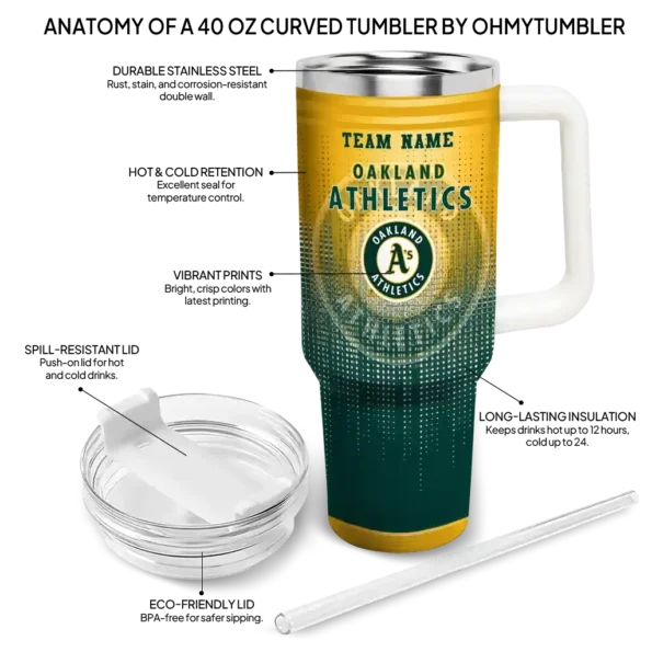 personalized oakland athletics gradient dots green curved tumbler new arrival 1.webp