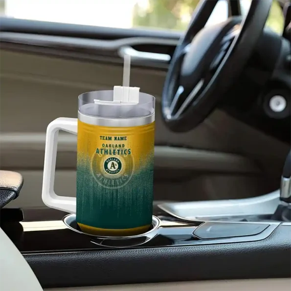 personalized oakland athletics gradient dots green curved tumbler trendy 1.webp