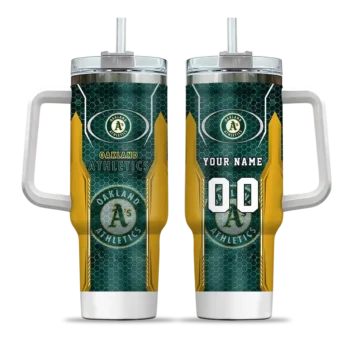 personalized oakland athletics hexagon armor green curved tumbler best selling 1.webp