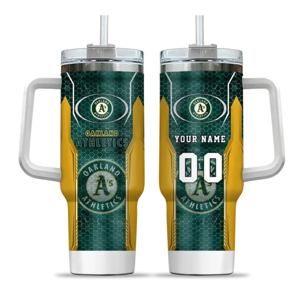 personalized oakland athletics hexagon armor green curved tumbler best selling 1.webp