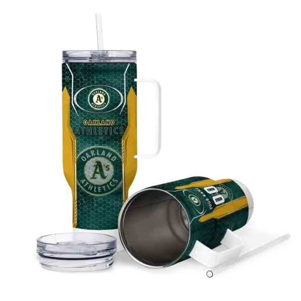 personalized oakland athletics hexagon armor green curved tumbler high quality 1.webp