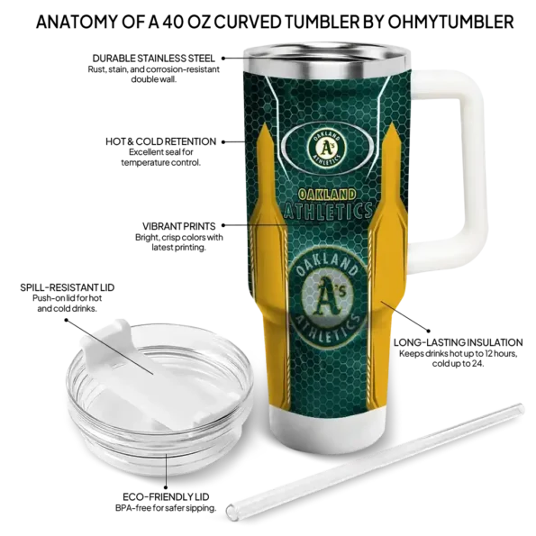 personalized oakland athletics hexagon armor green curved tumbler new arrival 1.webp
