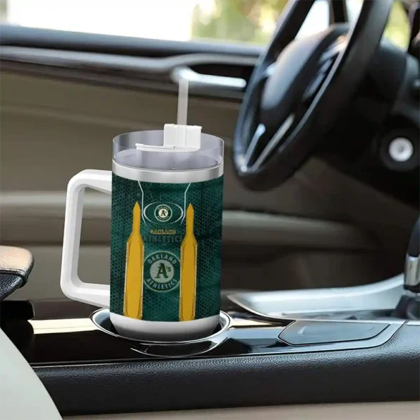personalized oakland athletics hexagon armor green curved tumbler trendy 1.webp