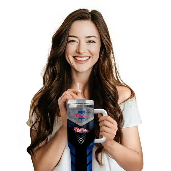 personalized philadelphia phillies arrow armor blue black curved tumbler premium grade 1.webp