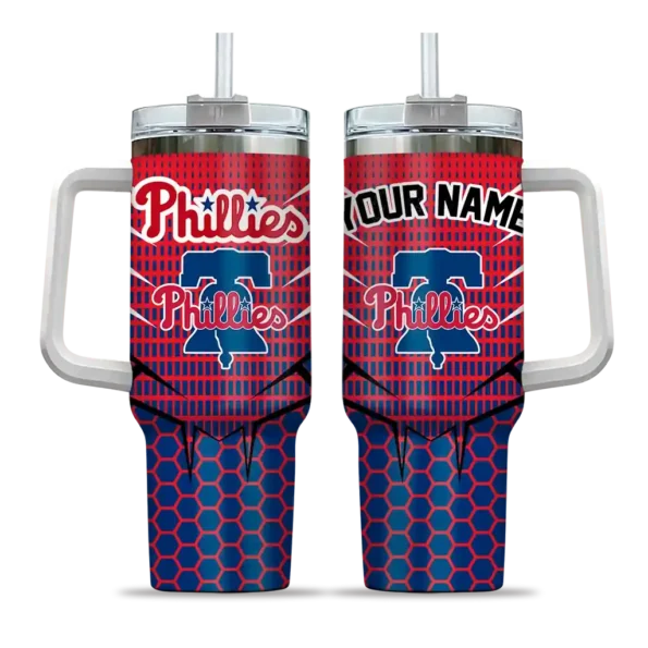 personalized philadelphia phillies hex texture blue curved tumbler best selling 1.webp