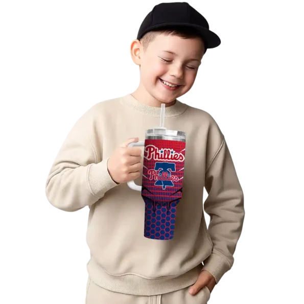 personalized philadelphia phillies hex texture blue curved tumbler latest model 1.webp