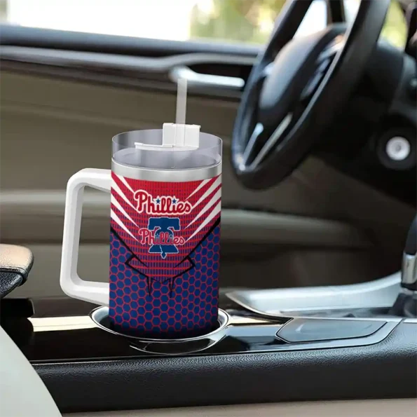 personalized philadelphia phillies hex texture blue curved tumbler trendy 1.webp