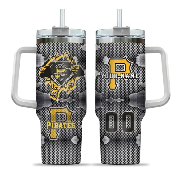personalized pittsburgh pirates superman shield black gray curved tumbler best selling 1.webp