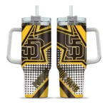 personalized san diego padres arrow burst brown curved tumbler best selling 1.webp