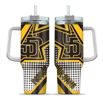 personalized san diego padres arrow burst brown curved tumbler best selling 1.webp