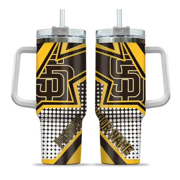 personalized san diego padres arrow burst brown curved tumbler best selling 1.webp