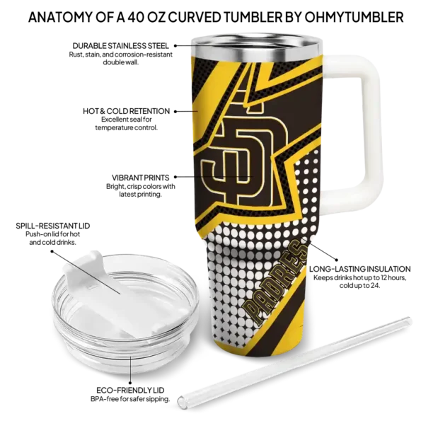 personalized san diego padres arrow burst brown curved tumbler new arrival 1.webp