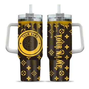 personalized san diego padres bullseye drips brown curved tumbler best selling 1.webp