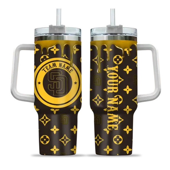 personalized san diego padres bullseye drips brown curved tumbler best selling 1.webp