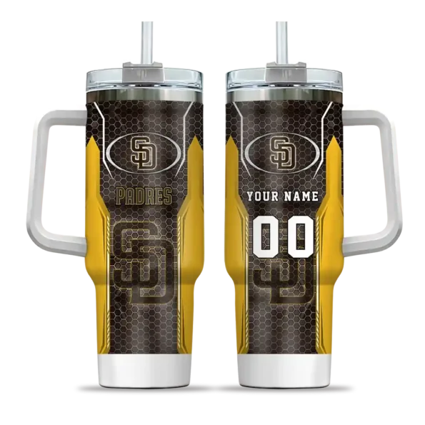 personalized san diego padres hexagon armor brown curved tumbler best selling 1.webp