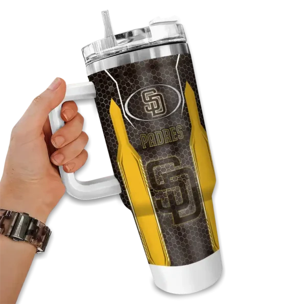 personalized san diego padres hexagon armor brown curved tumbler fashion forward 1.webp