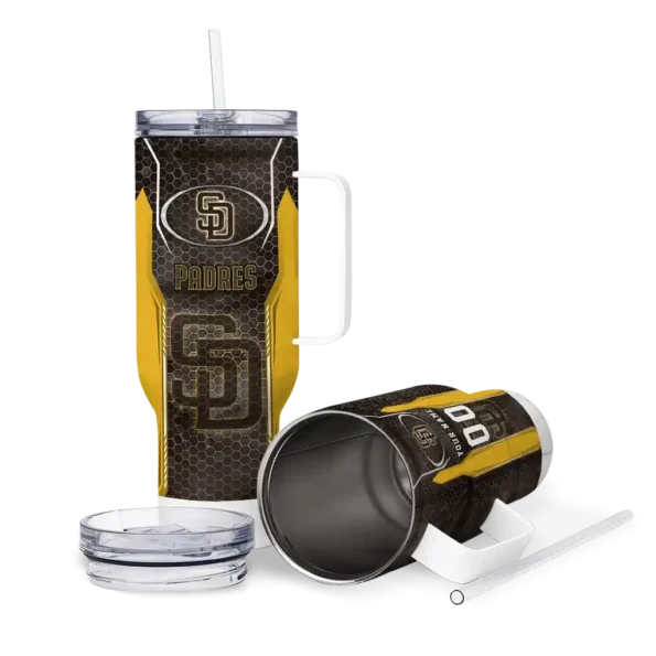 personalized san diego padres hexagon armor brown curved tumbler high quality 1.webp