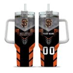 personalized san francisco giants arrow armor orange black curved tumbler best selling 1.webp