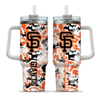 personalized san francisco giants camo mashup orange white curved tumbler best selling 1.webp