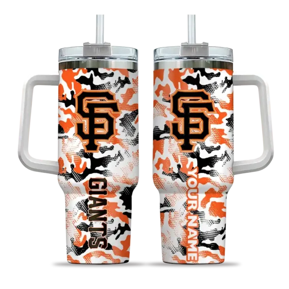 personalized san francisco giants camo mashup orange white curved tumbler best selling 1.webp