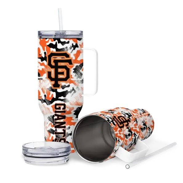 personalized san francisco giants camo mashup orange white curved tumbler high quality 1.webp