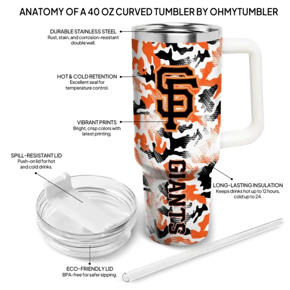 personalized san francisco giants camo mashup orange white curved tumbler new arrival 1.webp