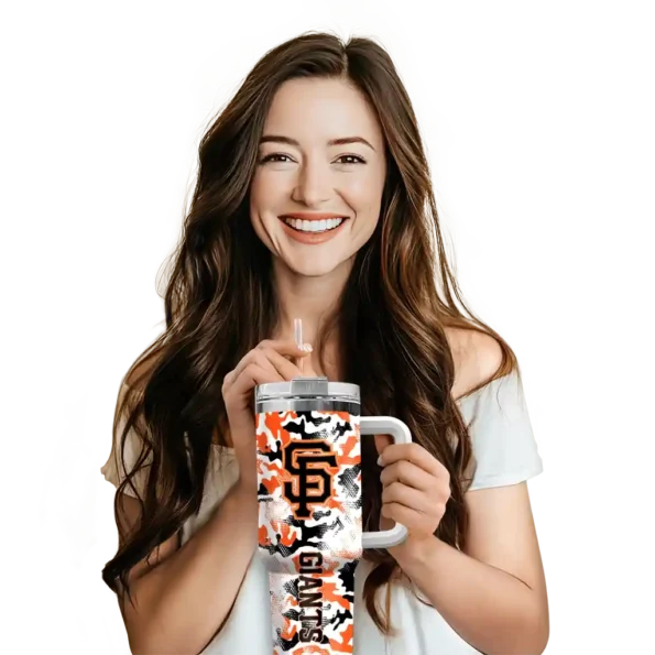 personalized san francisco giants camo mashup orange white curved tumbler premium grade 1.webp