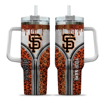 personalized san francisco giants leopard zipper orange curved tumbler best selling 1.webp